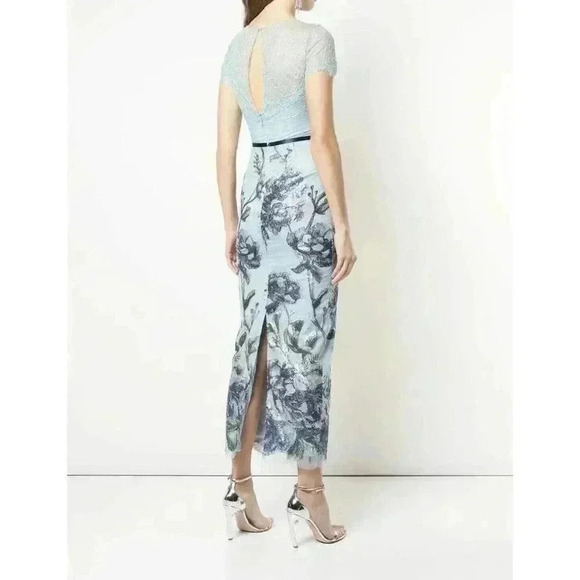 $795 New Marchesa Notte Sequins Embroidered Gown Tiffany Blue Lace Dress 0 Prom - Picture 2 of 8